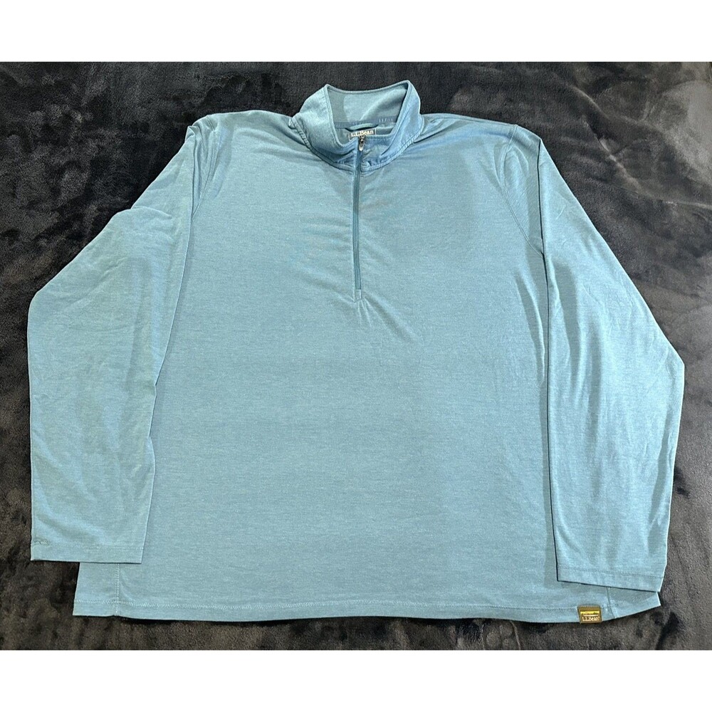 L.L.Bean Shirt Men's XXL Blue Quarter Zip Pullover Slightly Fitted Performance